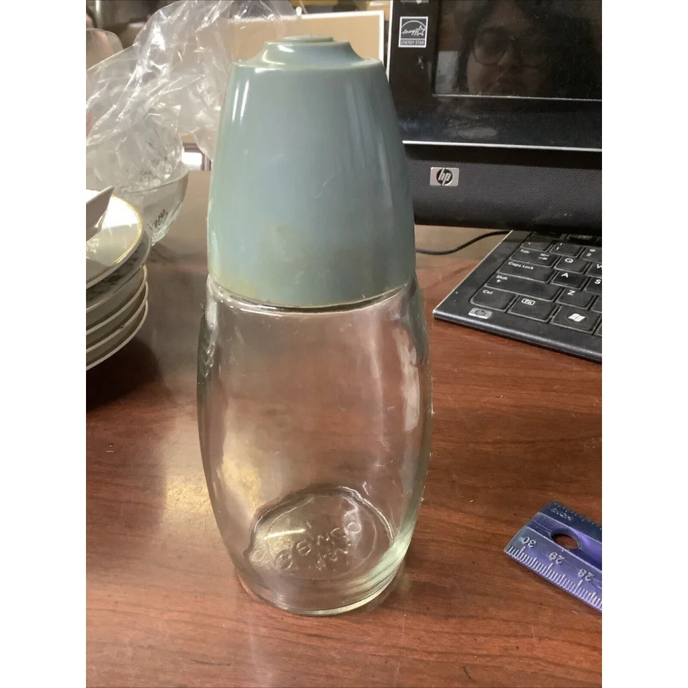 Vintage Toothpick Holder Gemco Glass With Bluegreen Plastic Lid Dispenser